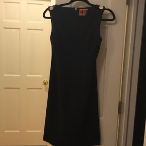 Sz 2 Tory Burch Navy sheath, gold logo buttons.